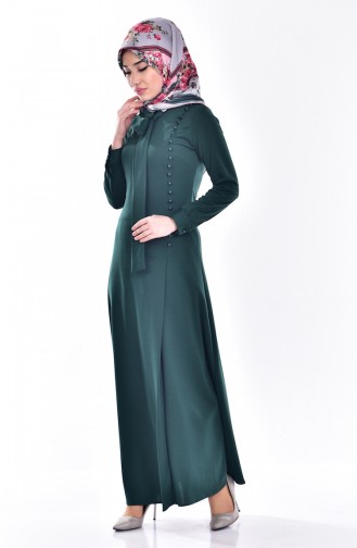 فستان بتصميم ياقة برباط 4417-07 لون أخضر زمردي 4417-07