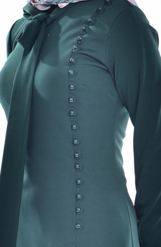 Kravat Yaka Elbise 4417-07 Zümrüt Yeşil