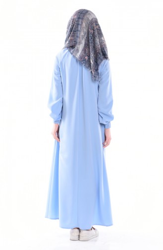 Kleid mit Gummiertem Ärmeln 0021-06 Baby Blau 0021-06