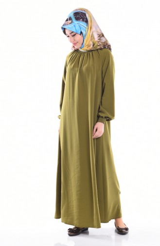 Kolu Lastikli Elbise 0021-02 Fıstık Yeşili