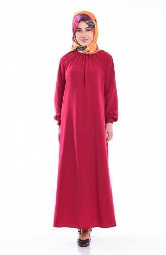 Kleid mit Gummiertem Ärmeln 0021-03 Fuchsia 0021-03