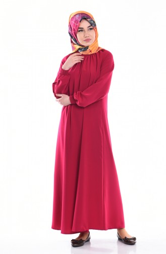 Kleid mit Gummiertem Ärmeln 0021-03 Fuchsia 0021-03