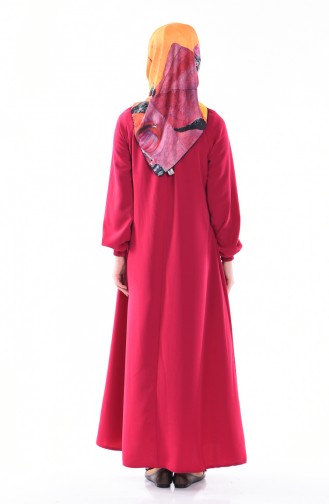 Kleid mit Gummiertem Ärmeln 0021-03 Fuchsia 0021-03