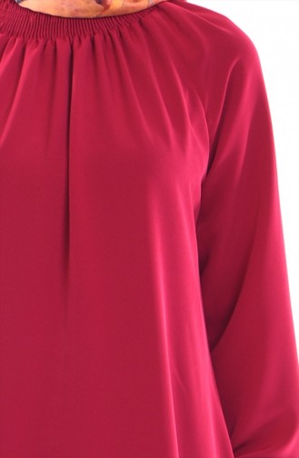 Kleid mit Gummiertem Ärmeln 0021-03 Fuchsia 0021-03