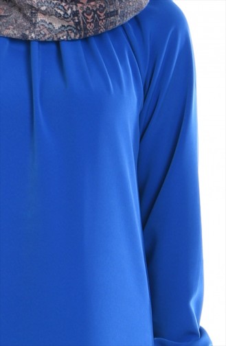 Kleid mit Gummiertem Ärmeln 0021-07 Saks 0021-07
