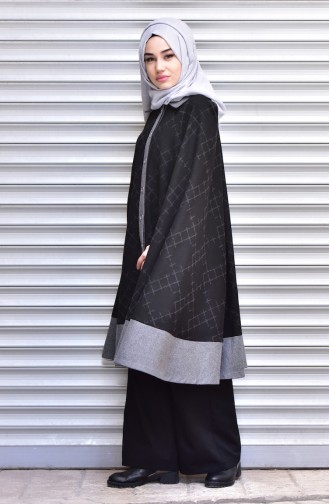 Poncho mit Druckknöpfe 5013-03 Schwarz Anthrazit 5013-03