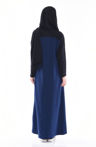 Yarasa Kol İkil Renk Elbise 2859-04 İndigo Siyah