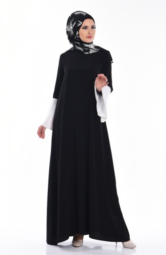 Kolu Volanlı Garnili Elbise 0198-01 Siyah