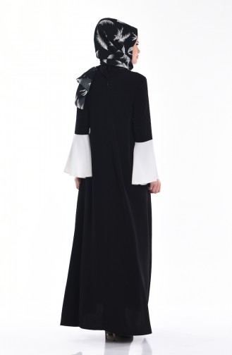 Kolu Volanlı Garnili Elbise 0198-01 Siyah