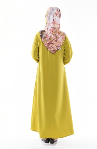 Kleid mit Gummiertem Ärmeln 0021-04 Öl Grün 0021-04