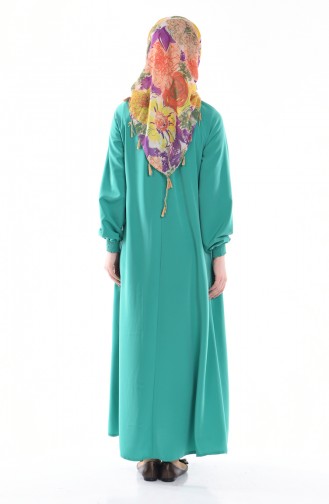 Kleid mit Gummiertem Ärmeln 0021-05 Grün 0021-05