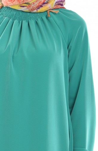 Kleid mit Gummiertem Ärmeln 0021-05 Grün 0021-05