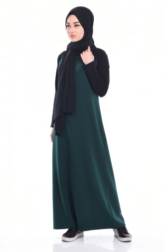 Yarasa Kol İkil Renk Elbise 2859-02 Zümrüt Yeşili Siyah