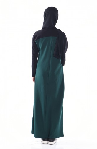Yarasa Kol İkil Renk Elbise 2859-02 Zümrüt Yeşili Siyah
