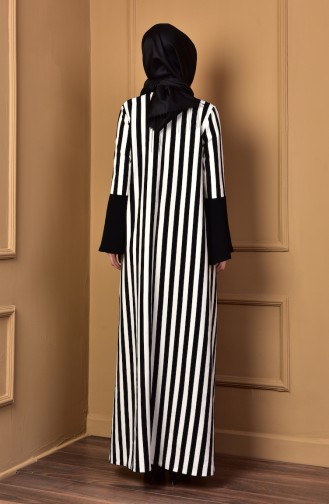 İspanyol Kol Çizgili Elbise 0195-01 Siyah Beyaz