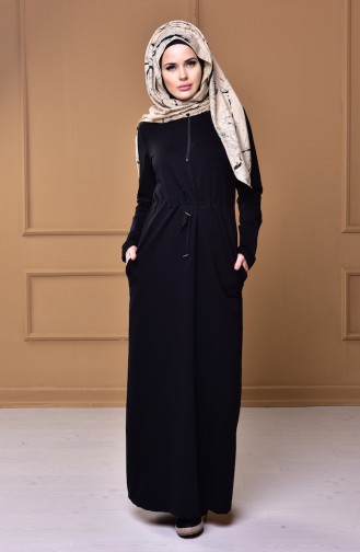 Belden Büzgülü Elbise 1516-03 Siyah