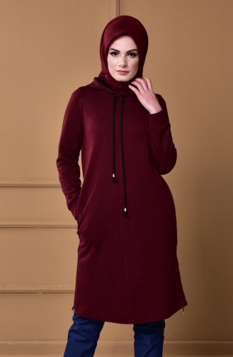 Kapüşonlu Spor Tunik 5320-01 Bordo