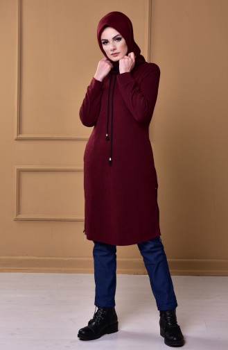 Kapüşonlu Spor Tunik 5320-01 Bordo