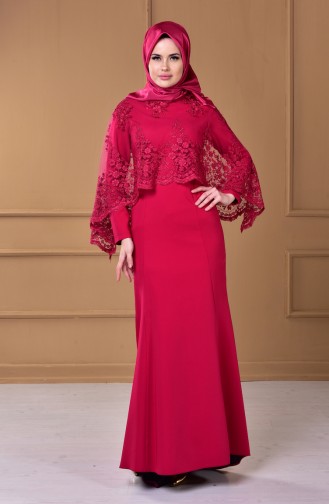 Fuchsia Hijab Evening Dress 0392-02