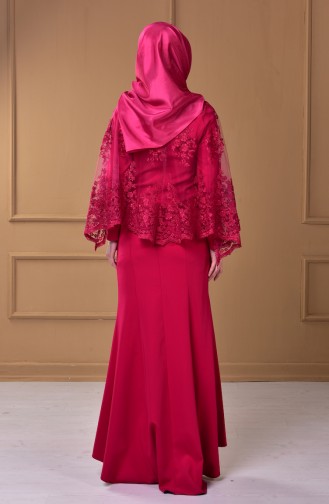 Fuchsia Hijab Evening Dress 0392-02