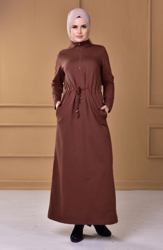 Belden Büzgülü Elbise 1516-07 Kahverengi