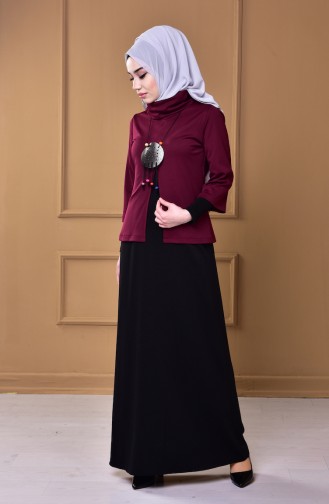 Dark Red Hijab Dress 4208-05