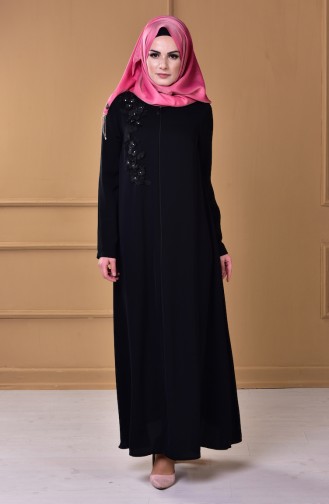 Abaya Lacé Bordé de Perles 5050-01 Noir 5050-01