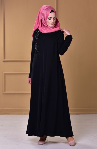 Abaya Lacé Bordé de Perles 5050-01 Noir 5050-01