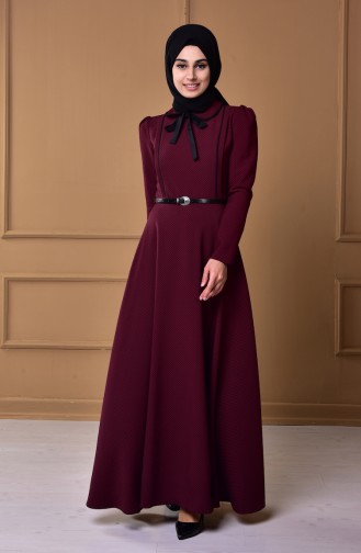 Claret Red Hijab Dress 7145-01