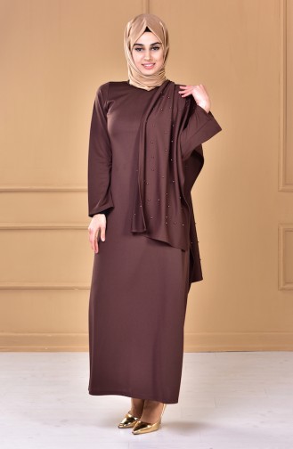 Kleid mit Schal Geschenk 4063-06 Braun 4063-06