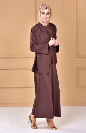 Kleid mit Schal Geschenk 4063-06 Braun 4063-06
