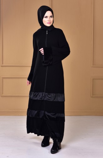 Abaya mit Samt Patchwork  7739-01 Schwarz 7739-01