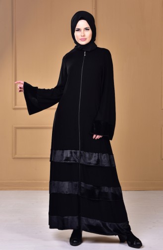 Abaya mit Samt Patchwork  7739-01 Schwarz 7739-01