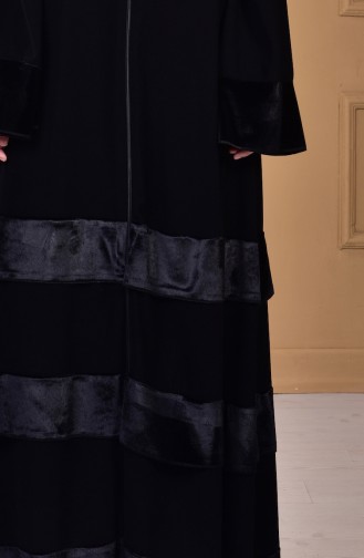 Abaya mit Samt Patchwork  7739-01 Schwarz 7739-01