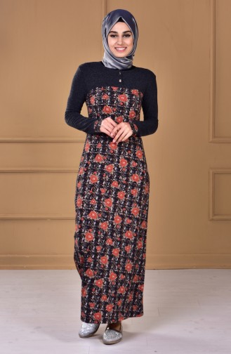 Çiçek Desenli Elbise 0192-01 Kiremit