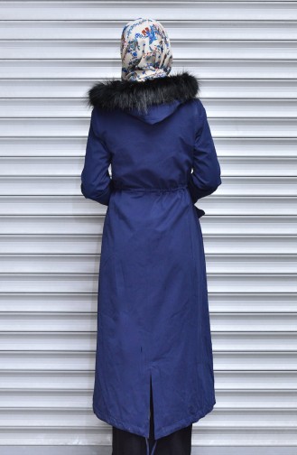 معطف طويل أزرق كحلي 35766-02