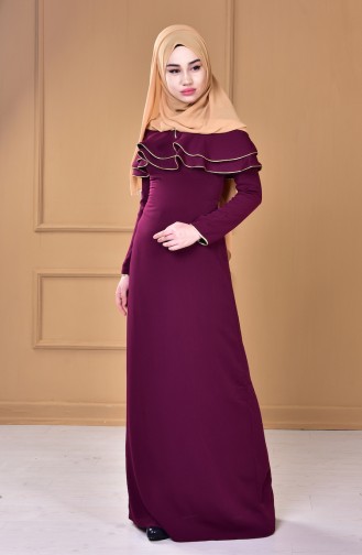 فستان 0040 بتصميم ياقة متدلية-01 لون أرجواني 0040-01