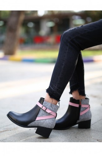 Bodrum Siyah Gri Pembe Kaşe Bot