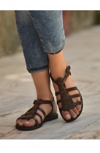 İsis Kahverengi Deri Bodrum Sandalet Outlet