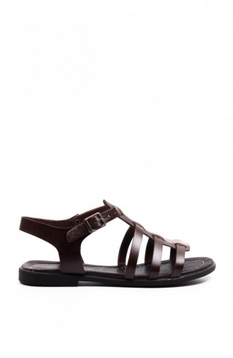 İsis Kahverengi Deri Bodrum Sandalet Outlet