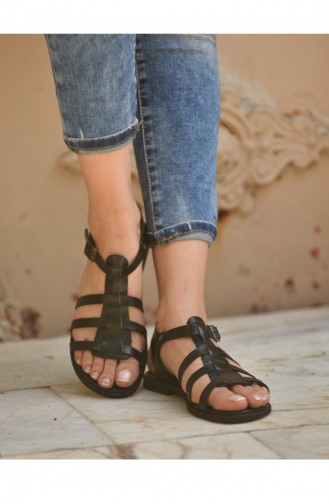 İsis Siyah Deri Bodrum Sandalet Outlet