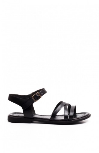 Lita Siyah Deri Bodrum Sandalet Outlet