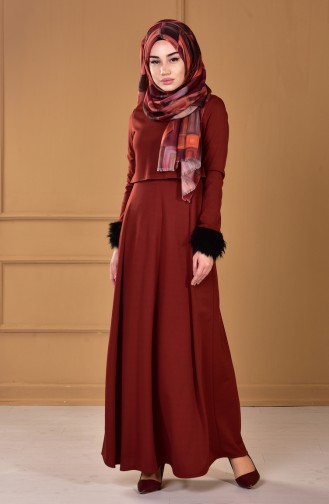 Kolu Kürklü Elbise 4137-01 Kiremit
