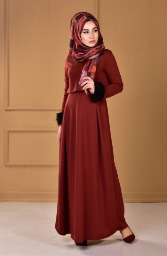 Kolu Kürklü Elbise 4137-01 Kiremit