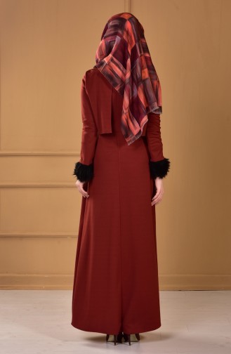 Kolu Kürklü Elbise 4137-01 Kiremit