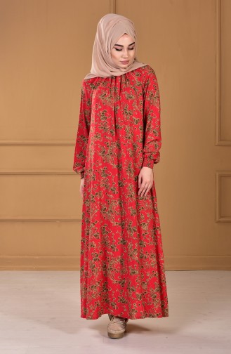 Desenli Elbise 0028-01 Mercan