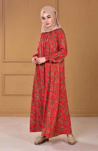 Desenli Elbise 0028-01 Mercan