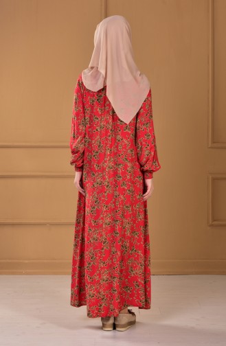 Desenli Elbise 0028-01 Mercan