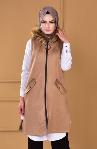 Wildleder Weste mit Pelzen 15449-01 Beige 15449-01