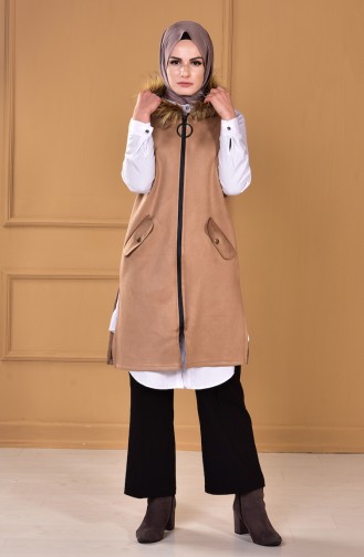 Wildleder Weste mit Pelzen 15449-01 Beige 15449-01